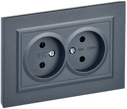 BRITE Розетка 2-местная без заземления с защитными шторками 10А в сборе РСш12-2-БрМ маренго IEK BR-R23-10-K35-F