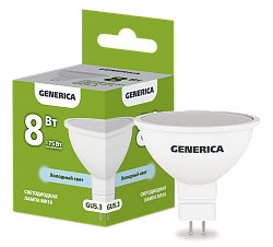 Лампа светодиодная MR16 софит 8Вт 230В 6500К GU5.3 GENERICA LL-MR16-08-230-65-GU5-G