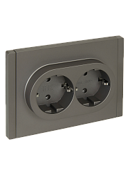 FORTE&PIANO Розетка 2-местная с заземлением без защитных шторок безвинтовое крепление 16А FP524 сталь IEK FP-R21-16-1-K46