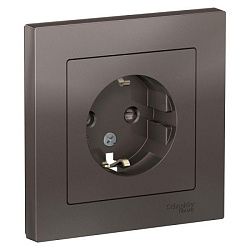 Розетка 1-м СП AtlasDesign 16А IP20 с заземл. защ. шторки в сборе мокко SE ATN000644 1240370