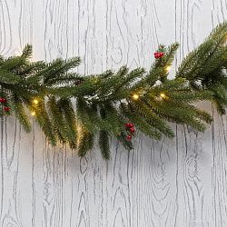 Еловый шлейф с ягодами и гирляндой NEON-NIGHT 1.8 м, 30 LED, 31 В, литой, теплое белое свечение 307-113
