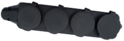 Розетка 4-местная с защитными крышками 16A, 250V, каучук, черный DEKRON DEK0903-0025