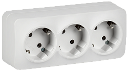 GLORY Розетка 3-местная для открытой установки с заземлением без защитных шторок 16А РС23-3-ХБм белый матовый IEK ERH31-K01M-16