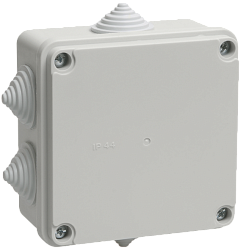 Коробка распаячная КМ41234 для открытой проводки безгалогенная (HF) 100х100х50мм IP55 6 гермовводов серая IEK UKO11-100-100-050-K41-55