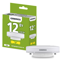Лампа светодиодная T80 таблетка 12Вт 230В 3000К GX53 GENERICA LL-T80-12-230-30-GX53-G