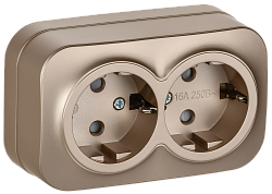 GLORY Розетка 2-местная для открытой установки с заземлением с защитными шторками 16А РСш22-3-ХШм шампань матовый IEK ERH24-K37M-16