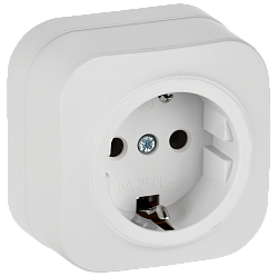 GLORY Розетка 1-местная для открытой установки с заземлением без защитных шторок 16А РС20-3-ХБм белый матовый IEK ERH11-K01M-16