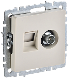 BRITE Розетка двойная TV+RJ45 кат.5E РТВ/РК12-БрКр бежевый IEK BR-AK20-1-K10