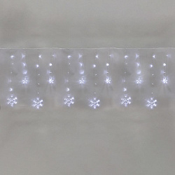 Гирлянда Бахрома со снежинками 2,4х0,9м, 150LED БЕЛЫЙ, прозрачный ПВХ, IP20, свечение с динамикой, 230В, не соединяется, с контроллером 8 режимов 255-075