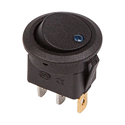 Выключатель клавишный круглый 12V 20А (3с) ON-OFF черный с синей подсветкой (RWB-215, MIRS-101Е-8С/D) REXANT 36-2581