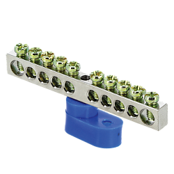 Шина "0" N (6x9мм) 10 отв. цинк синий угловой изолятор EKF 