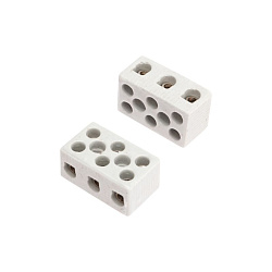 Клемма керамическая винтовая КВ 10 мм² 3 пары контактов с крепежным отверстием (84 шт./уп.) REXANT 