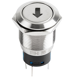 Кнопка  антивандальная Ø19 250В Б/Фикс (5с) OFF-(ON) / ON-(OFF) плоская подсв/зеленая СТРЕЛКА REXANT 36-3455