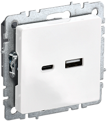 BRITE Розетка USB A+C 18Вт РЮ11-1-БрБ белый IEK BR-U22-018-K01