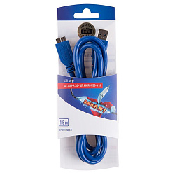 Кабель USB-A 3.0 – micro USB 3.0, 1А, 1,5м, синий REXANT 06-3158