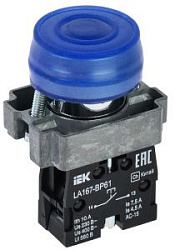 Кнопка управления LA167-BP61 d=22мм 1з синяя IEK BBT20-BP61-1-22-67-K07