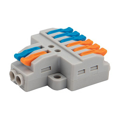 Клемма СМК 2х3 проходная разветвительная 2 полюса, с монтажной площадкой (1 ввод, 3 вывода на полюс) REXANT 