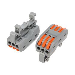 Клемма СМК 222-423D проходная 3-полюсная, с креплением на DIN-рейку (0,08-4 мм²) серая (50 шт./уп.) REXANT 