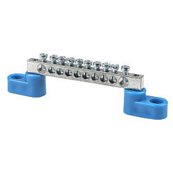 Шина "0" N (6x9мм) 10 отв. цинк 2 синих угловых изолятора EKF 