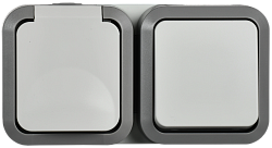 TORS Блок розетка + выключатель горизонтальный 16А IP55 TS242 серо-белый IEK TS-G10-6-55-V-K41