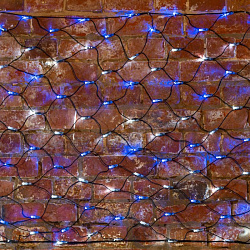 Гирлянда светодиодная Сеть 2х0,7м 176 LED БЕЛЫЙ/СИНИЙ черный ПВХ IP65 свечение с динамикой 230В контроллер в комплекте NEON-NIGHT 215-012