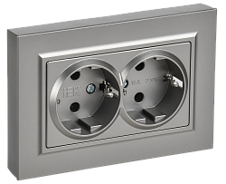 BRITE Розетка 2-местная с заземлением без защитных шторок плоская 16А в сборе РСПл12-3-БрС сталь IEK BR-R27-16-K46-F