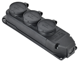 Розетка (колодка) трёхместная с защитной крышкой IP44 каучук черная GENERICA 