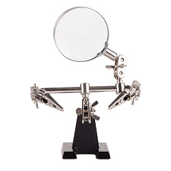 Держатель Третья рука, 2 зажима, лупа 60мм (3х), основание чугун REXANT 12-0251