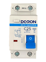 Автоматический выключатель дифференциального тока АД12 1P+N С25A АС30мА4.5KA ad12-2-C25-30AC-dek