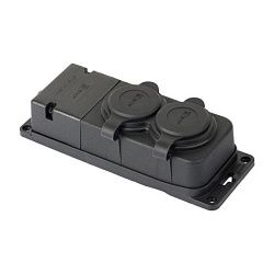 Роз. (колодка) двухмест. с защит. крышками каучуковая 230В 2P+PE 16A IP44 EKF PRO RPS-018-16-230-44-r