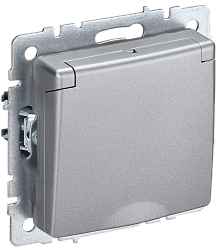 BRITE Розетка 1-местная с заземлением с защитными шторками и крышкой 16А IP44 РСбш10-3-44-БрА алюминий IEK BR-R16-16-44-K47
