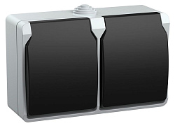 FORS Розетка 2-местная с заземлением для открытой установки 16А IP54 РСб22-3-ФСр серый IEK ERS22-K03-16-54-DC