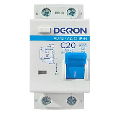 Автоматический выключатель дифференциального тока АД12 1P+N С20A АС30мА 4.5KA ad12-2-C20-30AC-dek