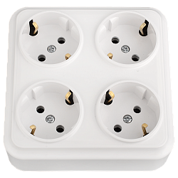 Розетка штепсельная четырехместная для открытой установки с заземляющим контактом квадратная РА16-01 11281BY