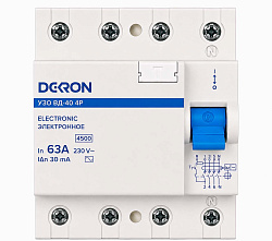 Устройства защитного отключения УЗО ВД-40 4P 63А/300мА тип АС 4,5кА DEKRON rcd40-4-63-300AC-dek