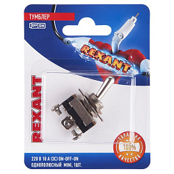 Тумблер 220V 10А (3c) ON-OFF-ON однополюсный  Mini  (ASW-23)  REXANT (в упак. 1шт.) 06-0331-A