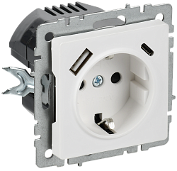 BRITE Розетка 1-местная с заземлением с защитными шторками 16А с USB A+C 18Вт РЮш11-1-БрАБ арктический белый IEK BR-R14-16-U22-018-K91
