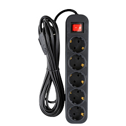 Сетевой фильтр СФ05 ПВС 3*0,75 (10А) 5гн. 2м. черный DEKRON DEK0905-1518