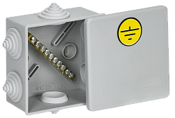 Коробка уравнивания потенциалов КУП 85х85х40мм IP44 КМ41360 с защелкивающейся крышкой безгалогенная (HF) 6 гермовводов (RAL 7035) IEK UKO21-085-085-040-K41-44U