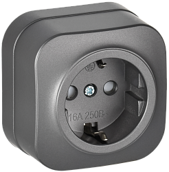 GLORY Розетка 1-местная для открытой установки с заземлением с защитными шторками 16А РСш20-3-ХСм сталь матовый IEK ERH14-K46M-16