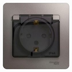 Розетка 1-м СП Glossa 16А IP44 250В с заземл. защ. шторки с крышкой в сборе платина SE GSL001248 454436