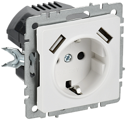 BRITE Розетка 1-местная с заземлением с защитными шторками 16А с USB A+A 5В 3,1А РЮш10-2-БрАБ арктический белый IEK BR-R14-16-U21-D31-K91