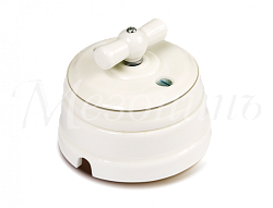 Выключатель ретро проходной фарфоровый поворотный на 2 положения в компл с подъемной рамкой,10А GE70404-49