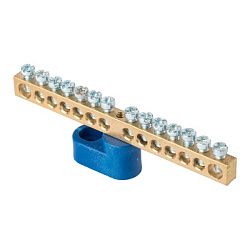 Шина "0" N (6x9мм) 14 отв. латунь синий угловой изолятор EKF 