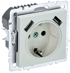 BRITE Розетка 1-местная с заземлением с защитными шторками 16А с USB A+A 5В 2,1А РЮш10-1-БрЖ жемчуг IEK BR-R14-16-U21-D21-K36