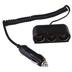 Разветвитель автоприкуривателя, 3 гнезда, спиральный шнур 1,5м REXANT 16-0224