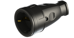 Розетка переносная разборная каучук РА16-005 без крышки (черный) с заземлением 