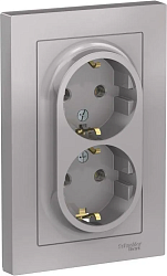 Розетка 2-м СП AtlasDesign 16А IP20 с заземл. в сборе алюм. SE ATN000324 1240231