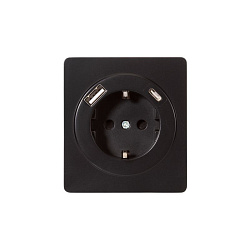 Розетка ROUND 1-ая с/з с/у з/ш 16А с USB A+C быстрой зарядки 5В/3А оникс KRANZ KR-78-0704-3