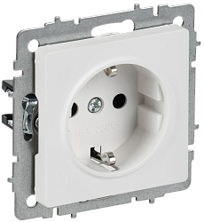 BRITE Розетка 1-местная с заземлением с защитными шторками 16А РС14-1-0-БрАБ арктический белый IEK BR-R14-16-K91
